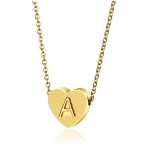 Heart pendant initial necklace letter B
